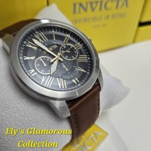 Reloj Invicta con Correa de Cuero y Esfera Negra con Números Romanos