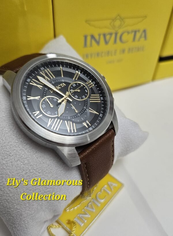 INVH-0026 Reloj Invicta con Correa de Cuero y Esfera Negra con Números Romanos