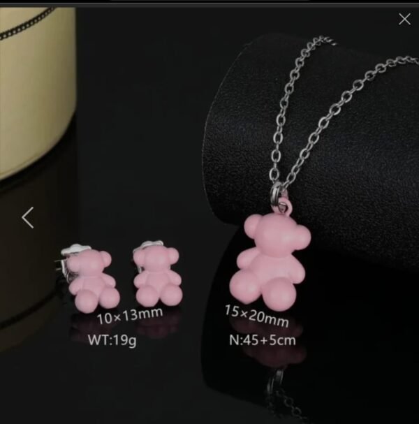 EGC-CO-0021 Set de Collar y Aretes con Dijes de Osito Rosa