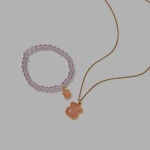 Set de Pulsera y Collar con Dijes en Forma de Trébol Rosa