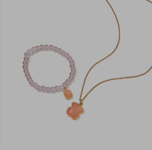 Set de Pulsera y Collar con Dijes en Forma de Trébol Rosa